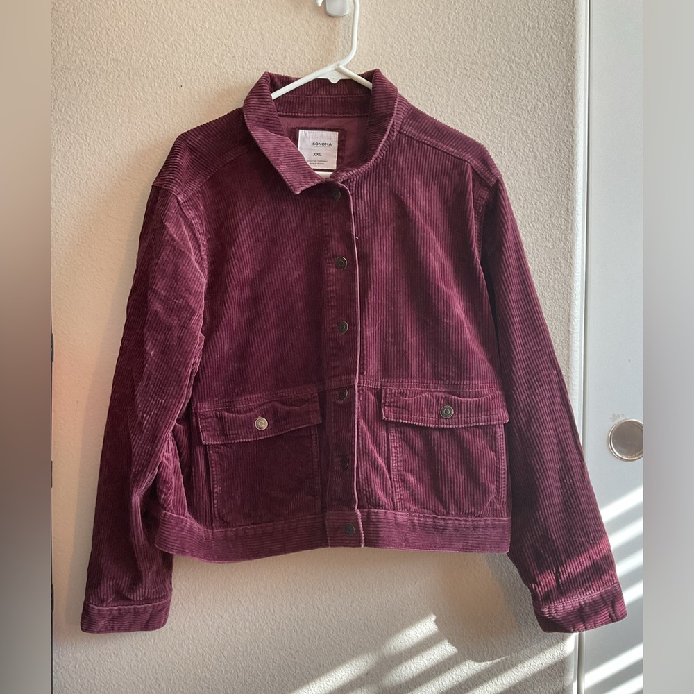 Sonoma Corduroy Utility Jacket‎ in Burgundy Brown w/ Front Button Pockets XXL